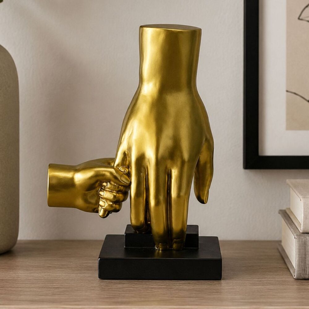 Modern Gold Parent Child Hand Sculpture Family Resin Statue Shelf Decor